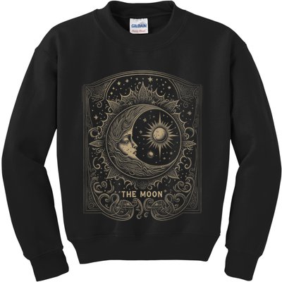 The Moon Tarot Card Goth Emo Occult Graphic Kids Sweatshirt