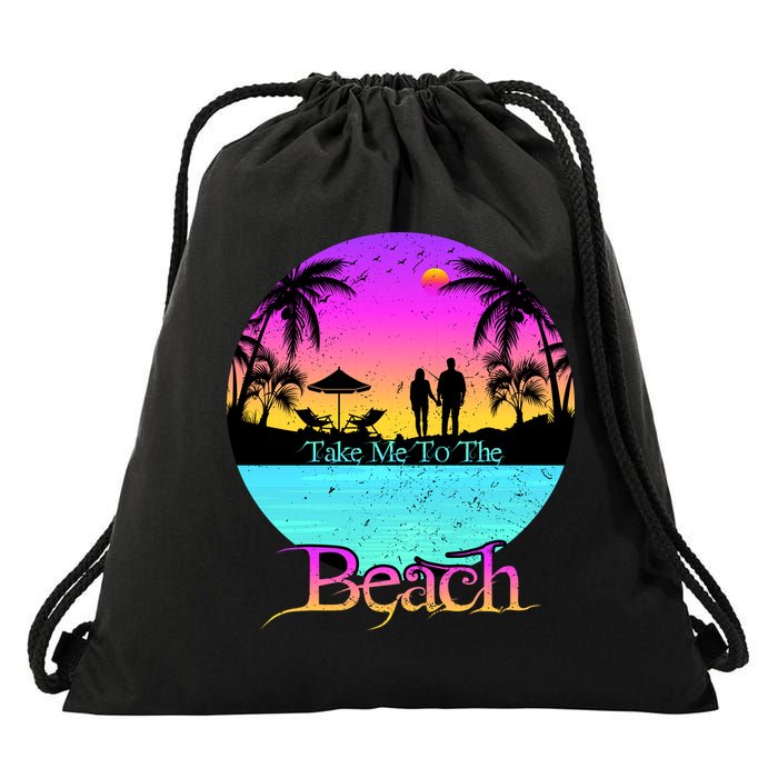 Take Me To The Beach With A Summer Couple Drawstring Bag