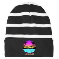 Take Me To The Beach With A Summer Couple Striped Beanie with Solid Band