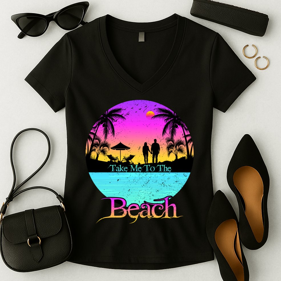 Take Me To The Beach With A Summer Couple Women's V-Neck T-Shirt