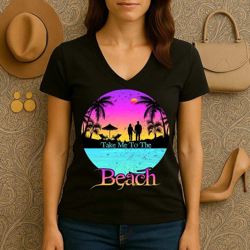 Take Me To The Beach With A Summer Couple Women's V-Neck T-Shirt