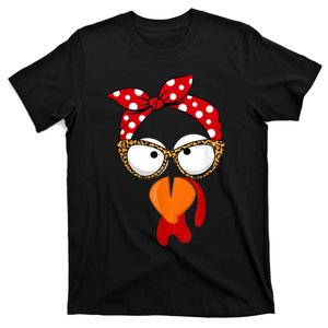 Turkey Mom Thanksgiving Funny Turkey Face Leopard Sunglasses T-Shirt