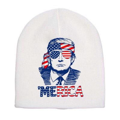 Trump Merica Trump Funny 4th Of July Short Acrylic Beanie