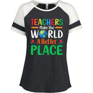 Teachers Make The World A Better Place Enza Ladies Jersey Colorblock Tee