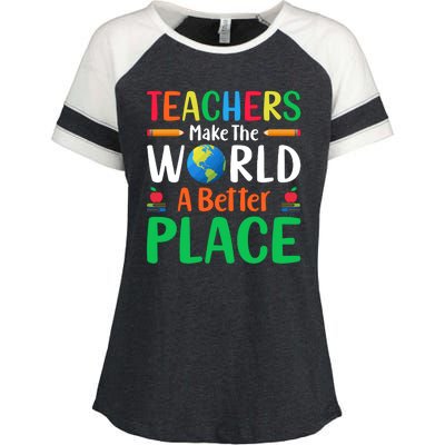 Teachers Make The World A Better Place Enza Ladies Jersey Colorblock Tee