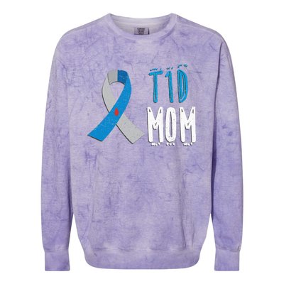 T1D mom type 1 diabetes awareness blue ribbon  gift Colorblast Crewneck Sweatshirt