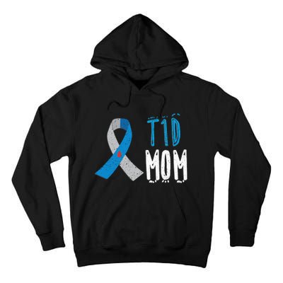 T1D mom type 1 diabetes awareness blue ribbon  gift Tall Hoodie