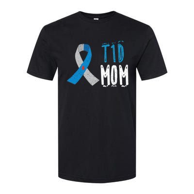 T1D mom type 1 diabetes awareness blue ribbon  gift Softstyle® CVC T-Shirt