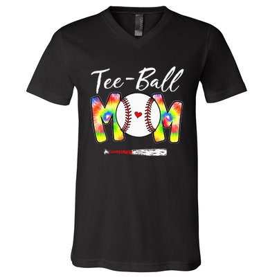 Teeball Mom Tie Dye Funny Ball Mom Mother's Day V-Neck T-Shirt