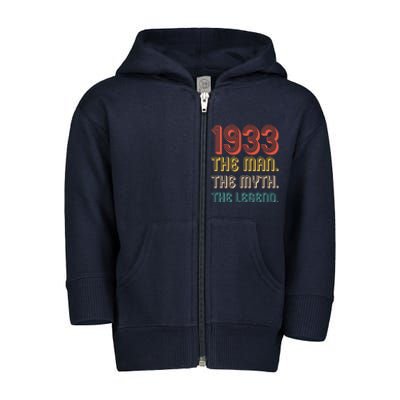 The Man The Myth The Legend 1933 90th Birthday Toddler Zip Fleece Hoodie