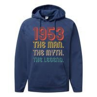 The Man The Myth The Legend 1953 70th Birthday Performance Fleece Hoodie