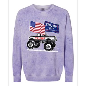 Trump Monster Truck Rally Trump Flag Trump 2024 Great Gift Colorblast Crewneck Sweatshirt