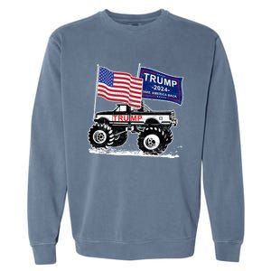 Trump Monster Truck Rally Trump Flag Trump 2024 Great Gift Garment-Dyed Sweatshirt