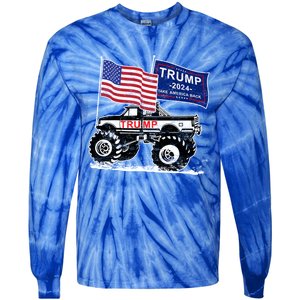 Trump Monster Truck Rally Trump Flag Trump 2024 Great Gift Tie-Dye Long Sleeve Shirt