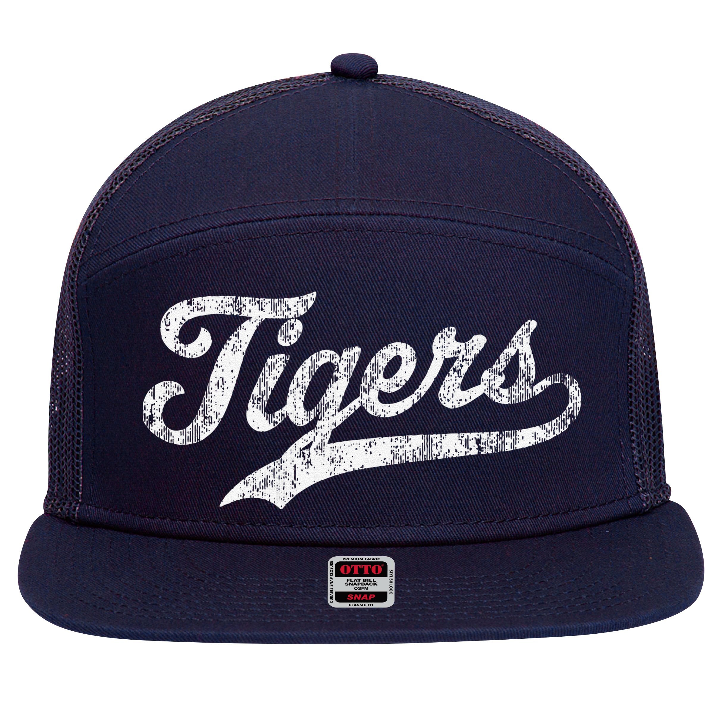 Tigers Mascot Vintage Sports Name 7 Panel Mesh Trucker Snapback Hat
