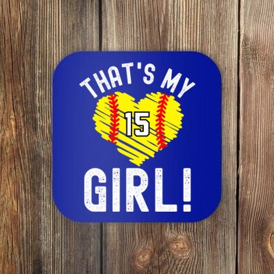 ThatS My Vintage Number #15 Heart Softball Mom Dad Gift Coaster