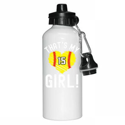 ThatS My Vintage Number #15 Heart Softball Mom Dad Gift Aluminum Water Bottle