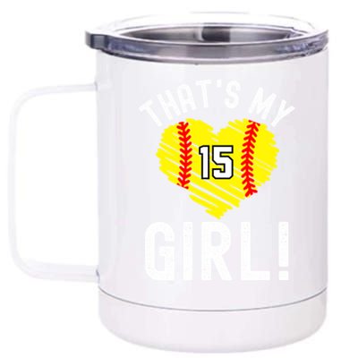 ThatS My Vintage Number #15 Heart Softball Mom Dad Gift 12 oz Stainless Steel Tumbler Cup