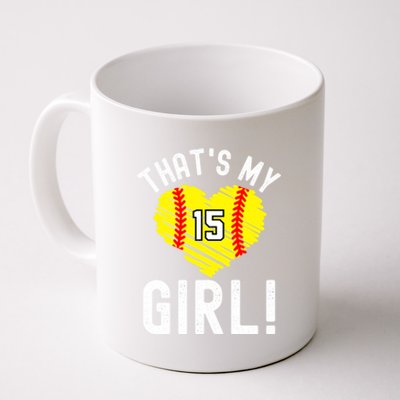 ThatS My Vintage Number #15 Heart Softball Mom Dad Gift Coffee Mug