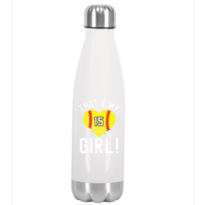 ThatS My Vintage Number #15 Heart Softball Mom Dad Gift Stainless Steel Insulated Water Bottle