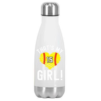 ThatS My Vintage Number #15 Heart Softball Mom Dad Gift Stainless Steel Insulated Water Bottle