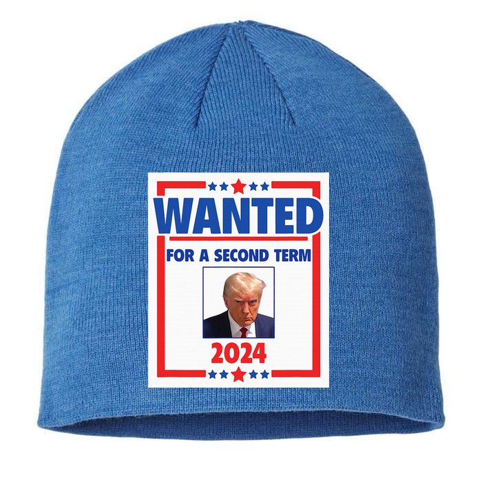 Trumps Mugshot Wanted For A Second Term 2024 President Sustainable Beanie