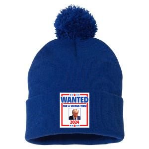 Trumps Mugshot Wanted For A Second Term 2024 President Pom Pom 12in Knit Beanie