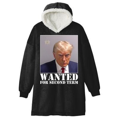 Trump Mugshot Wanted For Second Term Hooded Wearable Blanket