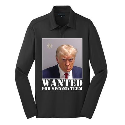 Trump Mugshot Wanted For Second Term Silk Touch Performance Long Sleeve Polo