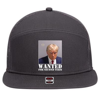 Trump Mugshot Wanted For Second Term 7 Panel Mesh Trucker Snapback Hat