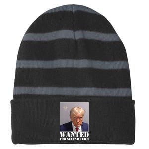 Trump Mugshot Wanted For Second Term Striped Beanie with Solid Band