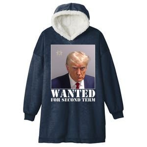 Trump Mugshot Wanted For Second Term Hooded Wearable Blanket