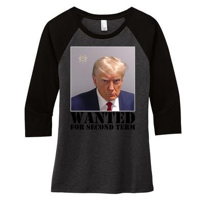 Trump Mugshot Wanted For Second Term Women's Tri-Blend 3/4-Sleeve Raglan Shirt