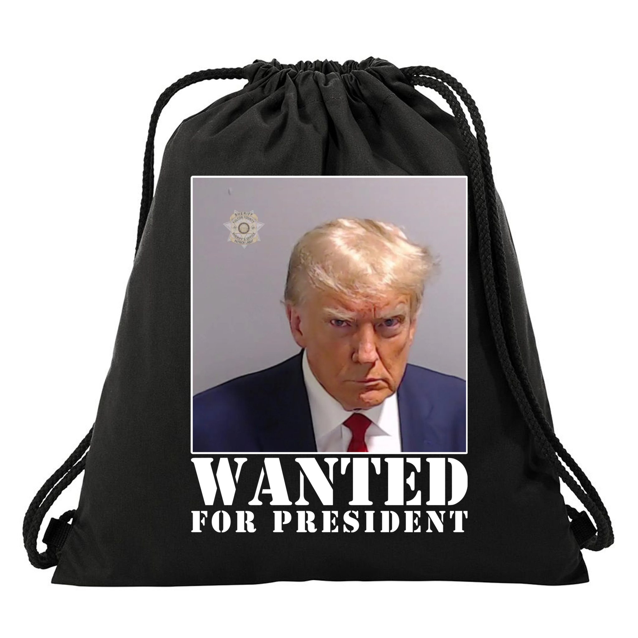 Trump Mugshot Wanted For President Drawstring Bag