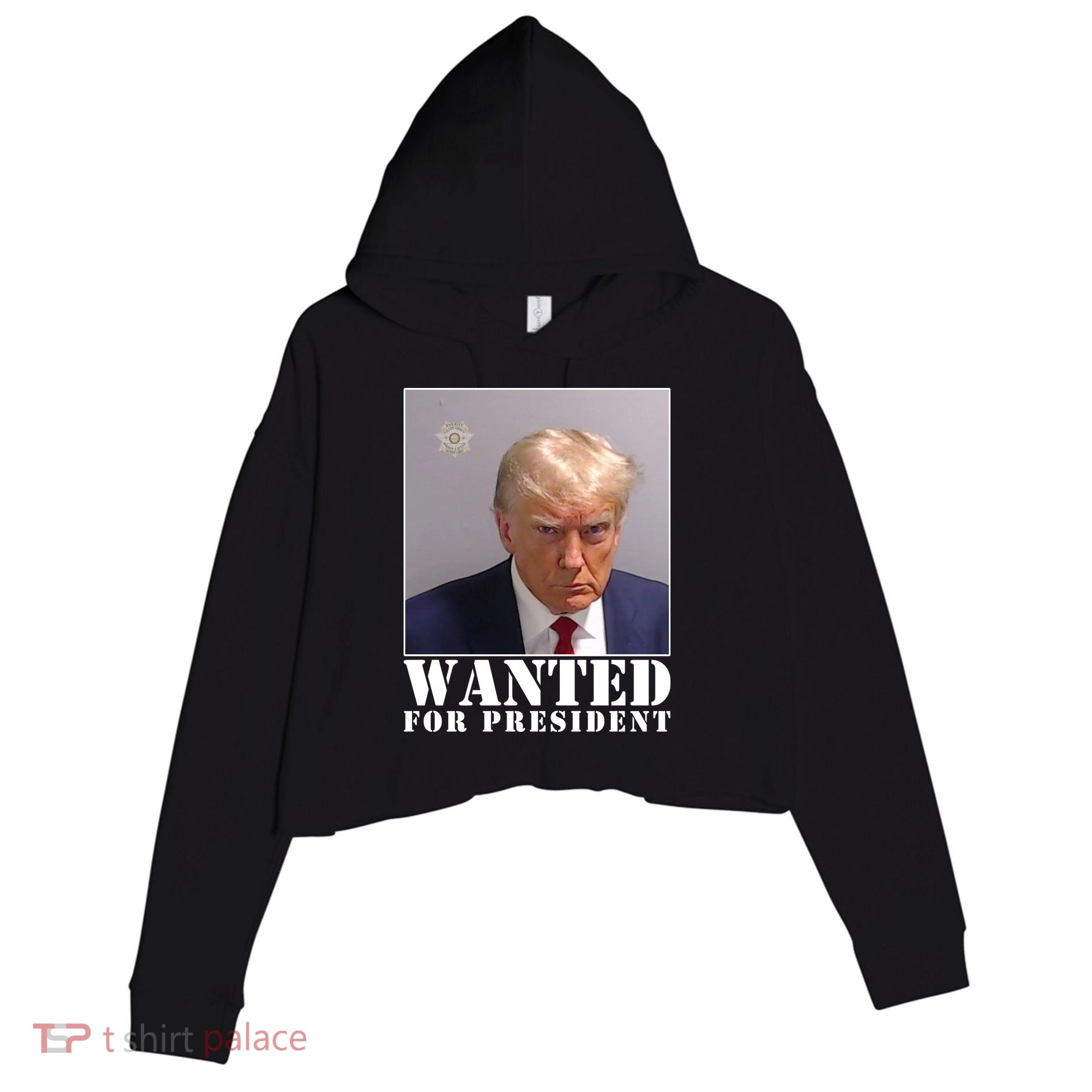 Trump Mugshot Wanted For President Crop Fleece Hoodie