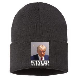 Trump Mugshot Wanted For President Sustainable Knit Beanie