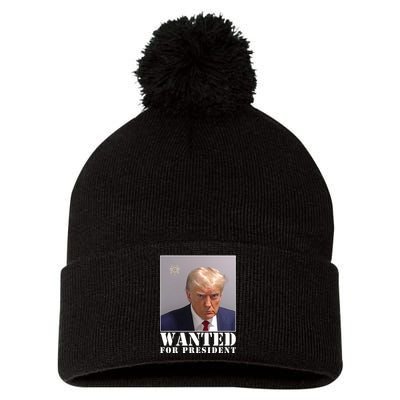 Trump Mugshot Wanted For President Pom Pom 12in Knit Beanie