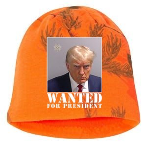 Trump Mugshot Wanted For President Kati - Camo Knit Beanie