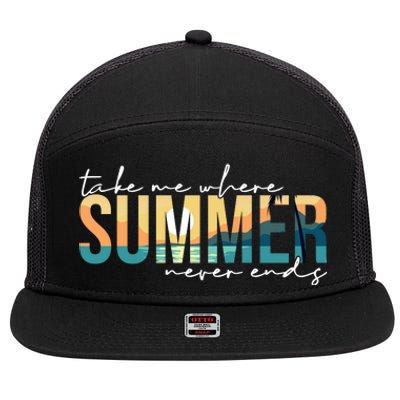 Take Me Where Summer Never Ends 7 Panel Mesh Trucker Snapback Hat