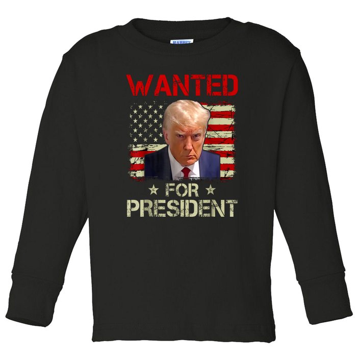 Trumps Mugshot Wanted For A Second Term 2024 President Gift Toddler Long Sleeve Shirt