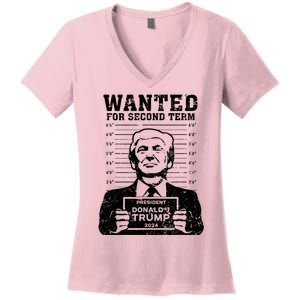 Trump Mugshot Wanted For Second Term 2024 Women's V-Neck T-Shirt