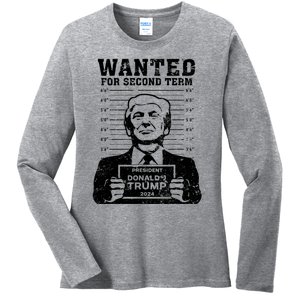 Trump Mugshot Wanted For Second Term 2024 Ladies Long Sleeve Shirt