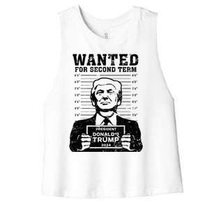 Trump Mugshot Wanted For Second Term 2024 Women's Racerback Cropped Tank