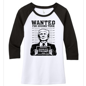 Trump Mugshot Wanted For Second Term 2024 Women's Tri-Blend 3/4-Sleeve Raglan Shirt