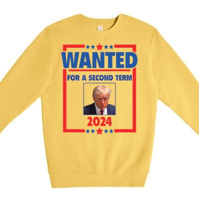 Trumps Mugshot Wanted For A Second Term 2024 President Premium Crewneck Sweatshirt