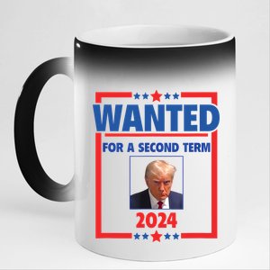 Trumps Mugshot Wanted For A Second Term 2024 President 11oz Black Color Changing Mug