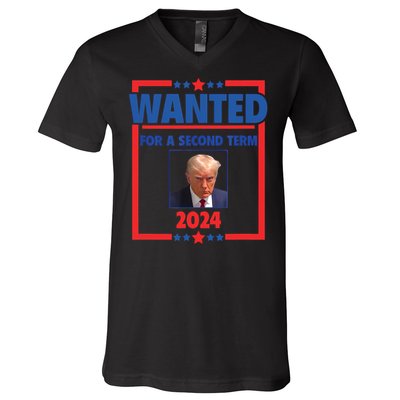 Trumps Mugshot Wanted For A Second Term 2024 President V-Neck T-Shirt