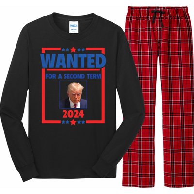 Trumps Mugshot Wanted For A Second Term 2024 President Long Sleeve Pajama Set