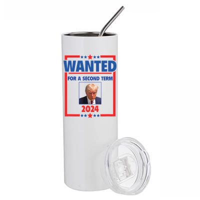 Trumps Mugshot Wanted For A Second Term 2024 President Stainless Steel Tumbler