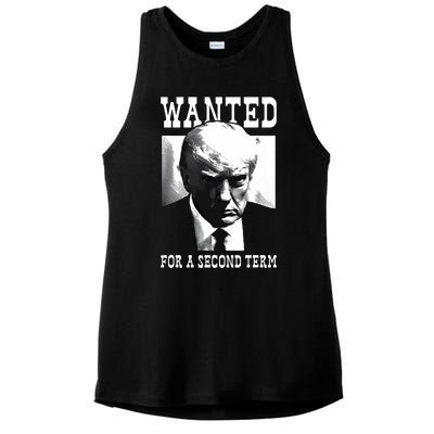 Trump Mugshot Wanted For Second Term 2024 5887 Ladies PosiCharge Tri-Blend Wicking Tank